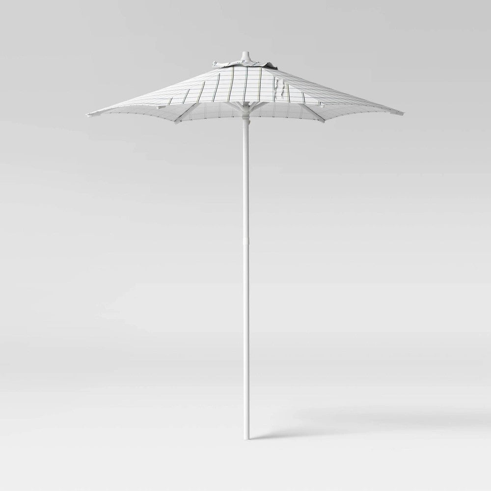 6' Round Grid Monochrome Outdoor Patio Market Umbrellas White with White Pole - Room Essentials™ - Bellso